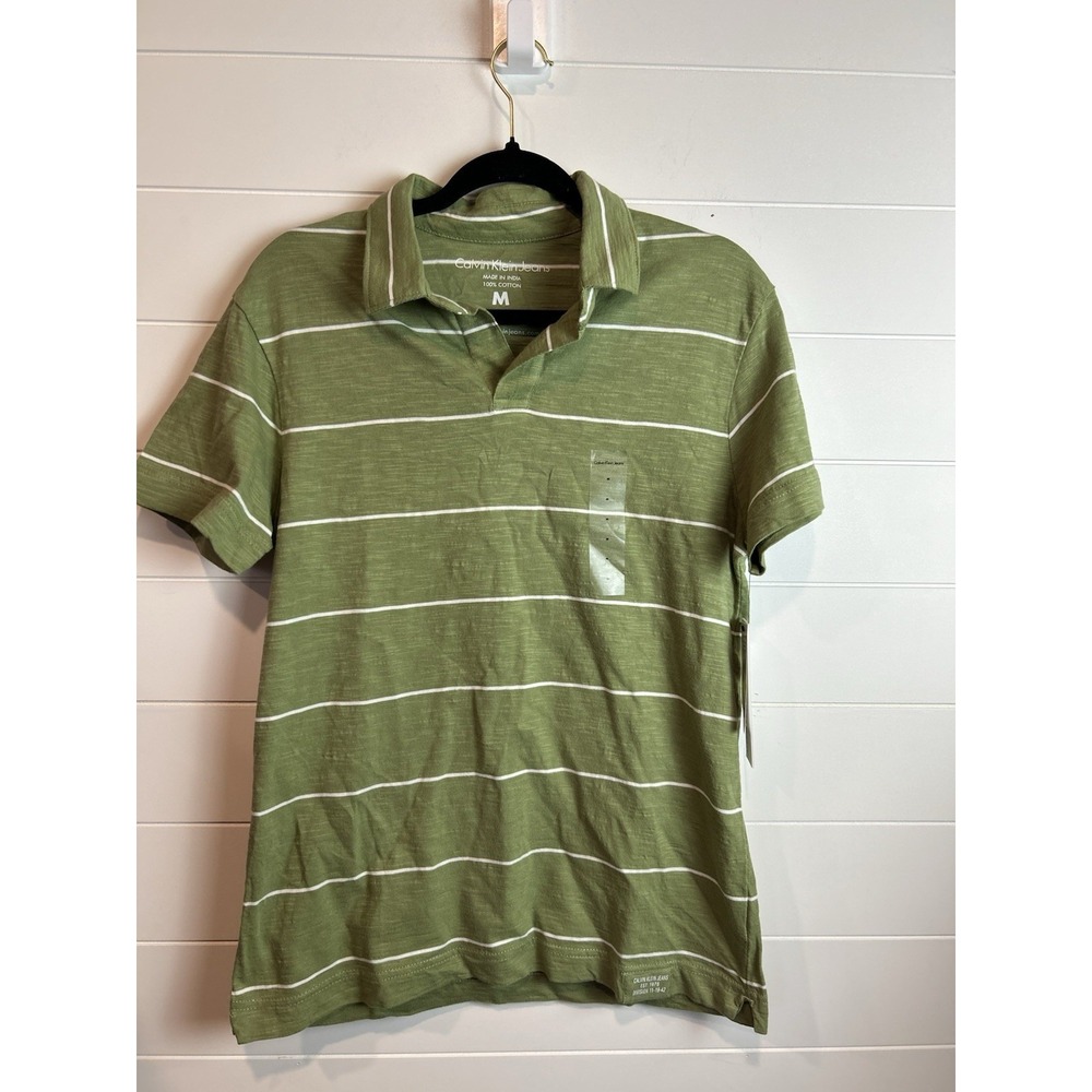 Women's Calvin Klein Jeans Collard Top Sz Medium Watercress Green Striped